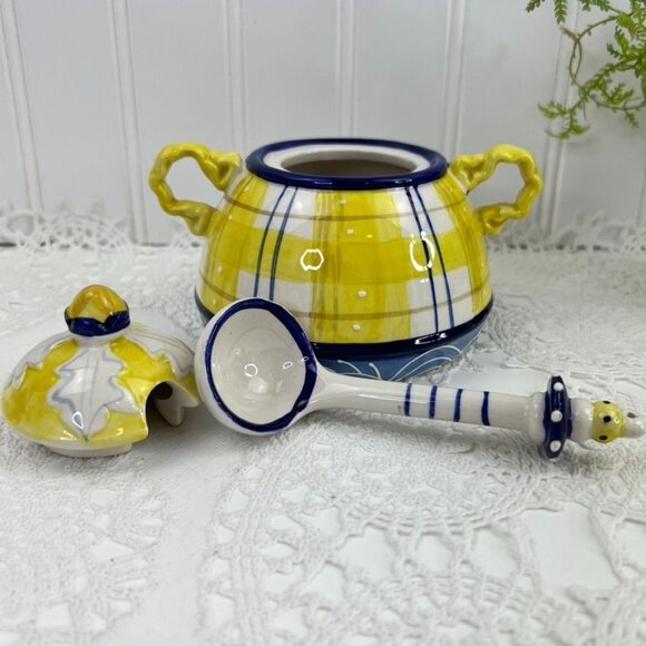 Blue Sky Sugar Bowl & Creamer Set With Spoon By Heather Goldminc Country Ceramic - Picture 3 of 16
